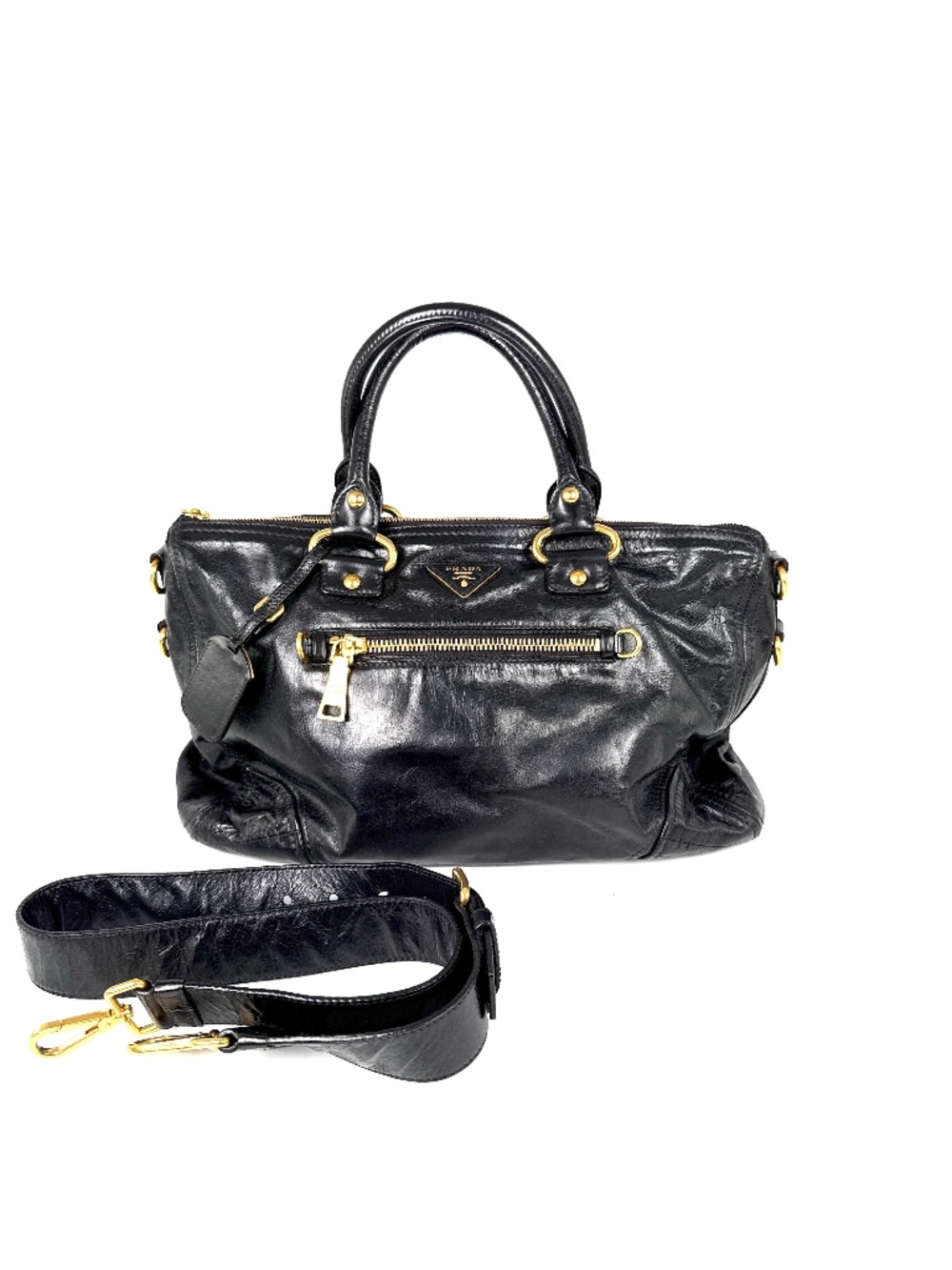 Prada Vitello Baltico Black Leather East West Tote Crossbody Bag